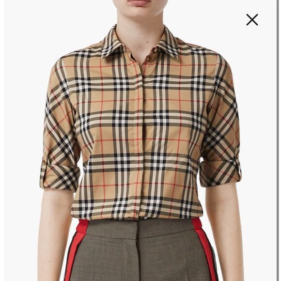 Burberry Luka Vintage Check Stretch Cotton Twill Shirt NWT Sz 6 Archive Beige - Picture 6 of 6